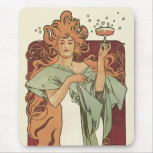 Tapis De Souris Art Nouveau vintage par Mucha, Champagne Party