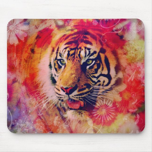 Tapis De Souris Art numérique floral tigre (Devant)