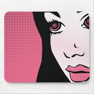 Tapis De Souris Art Pop Moderne de Bande Dessinée du Visage de Fem