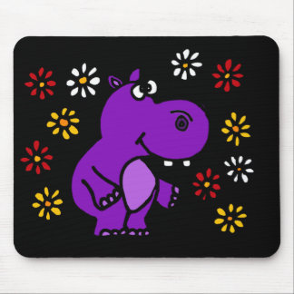 Tapis De Souris Art pourpre DE X/Y d'hippopotame et de marguerites