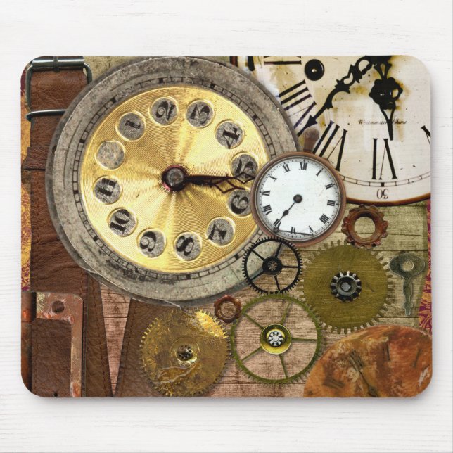 Tapis De Souris Art rouillé de Steampunk d'horloges vieil (Devant)