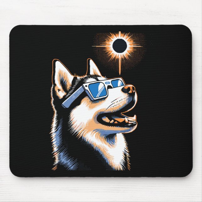 Tapis De Souris Art Solaire Eclipse Husky Chien Portant des lunett (Devant)