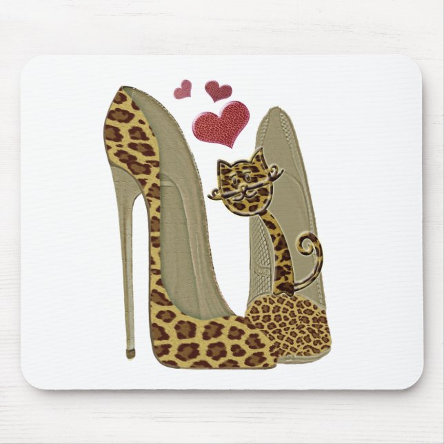 Tapis De Souris Art stylet de chaussures et de chat de léopard (Devant)