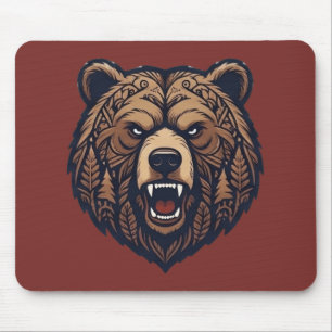 Tapis de souris Art tribal sauvage Tête d'ours