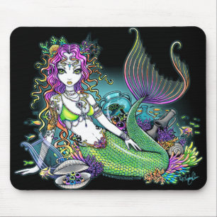 Tapis De Souris Art tropical Mousepad de sirène d'arc-en-ciel de