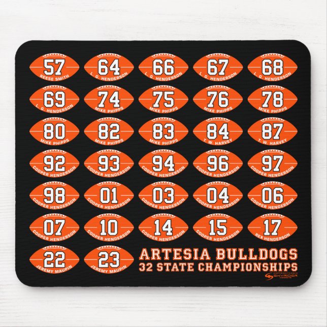 Tapis De Souris Artesia Bulldogs Football Etat Champs Mousepad (Devant)