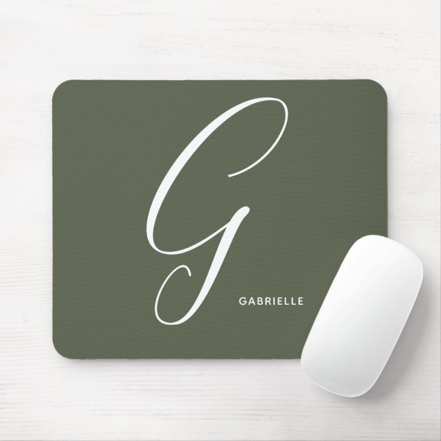 Tapis De Souris Artfully Monogrammed Script Letter G Chive Green (Avec souris)