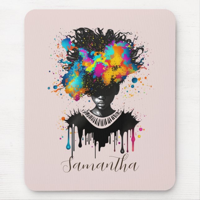 Tapis De Souris Artiste Abstraite Afro Woman | Noir et blanc (Devant)