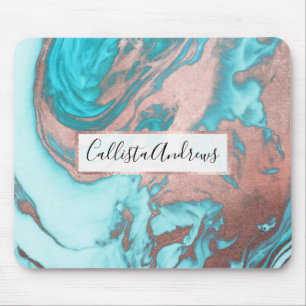 Tapis De Souris Artsy Chic Rose Gold Aqua Mint Blue Marble Motif