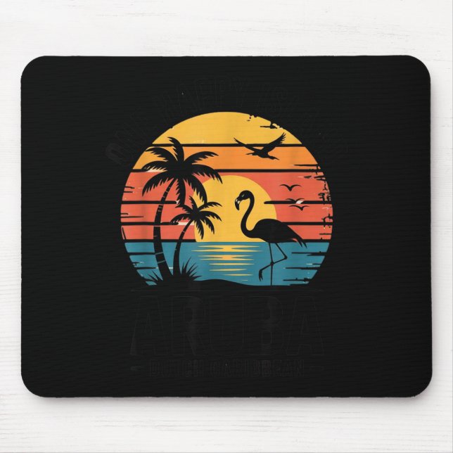 Tapis De Souris Aruba Une île heureuse Flamingo Sunset Rétro (Devant)