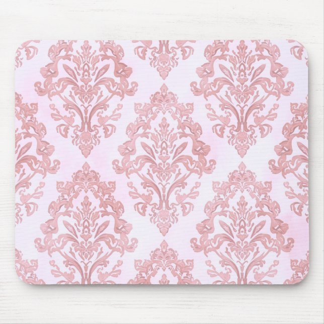 Tapis De Souris Assez en rose motif damassé victorien à l'aquarell (Devant)