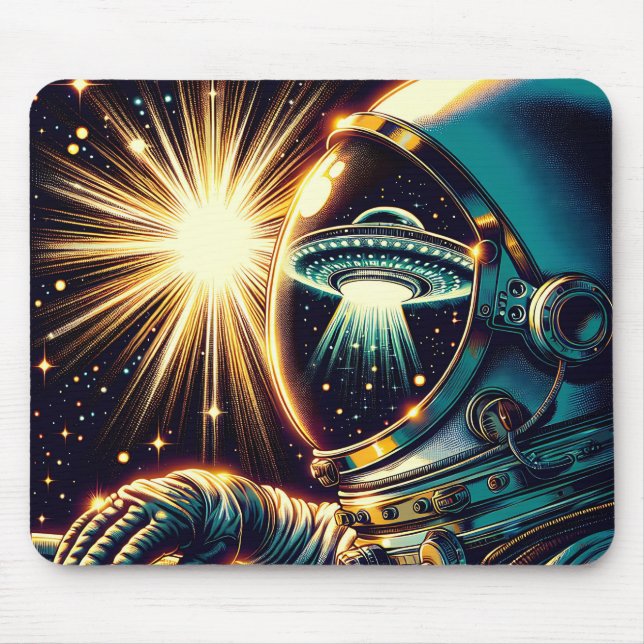 Tapis De Souris Astronaute avec reflet d'un OVNI  (Devant)