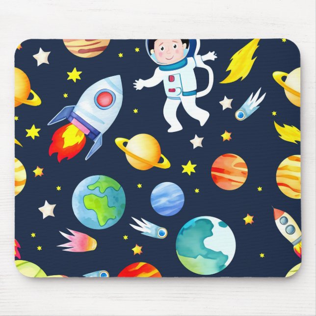 Tapis De Souris Astronaute dans l'espace Planètes et Fusées Motif (Devant)