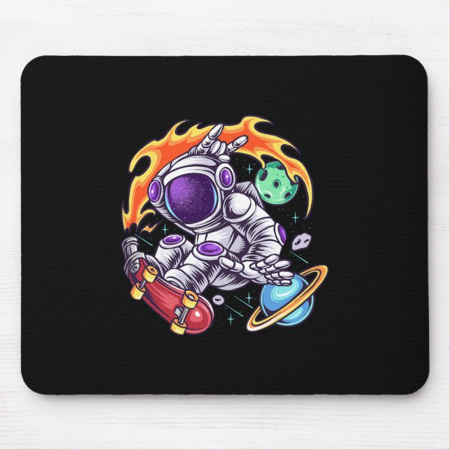 Tapis De Souris Astronaute fait du skateboard dans l'espace entre  (Devant)