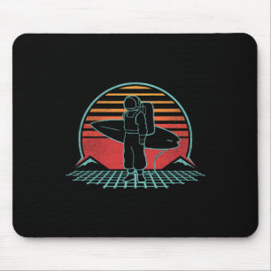 Tapis De Souris Astronaute Surfeur Plage Coucher de soleil Rétro V