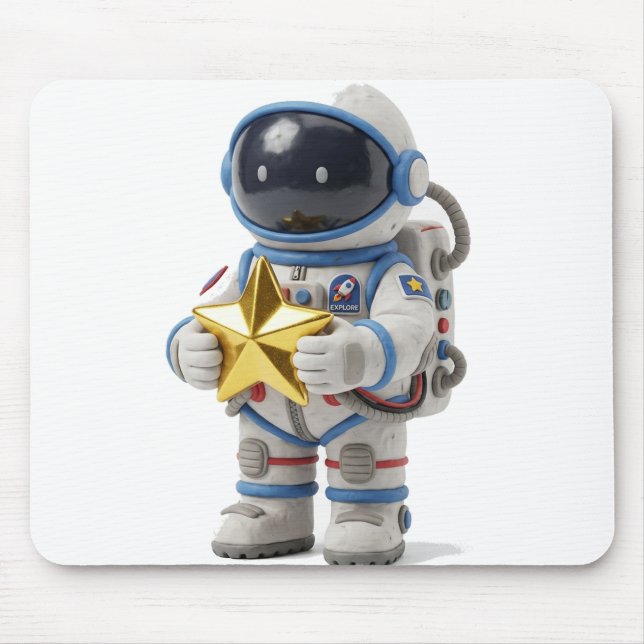 Tapis de Souris Astronaute Tenant une Étoile Dorée (Devant)