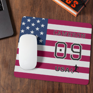 Tapis De Souris Athlète de Soccer Américain Étoiles Rayures Person