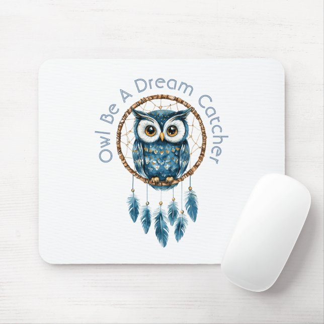 Tapis De Souris Attrape-rêve de la chouette bleue (Avec souris)