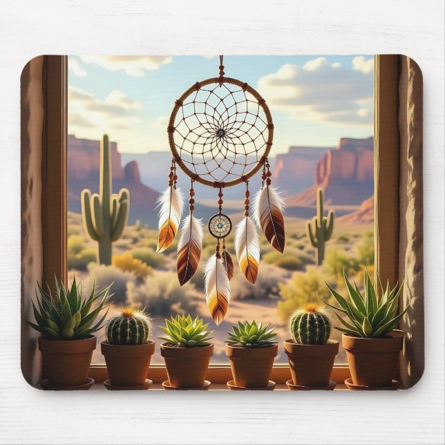Tapis De Souris Attrape-rêves, canyons du désert, cactus (Devant)