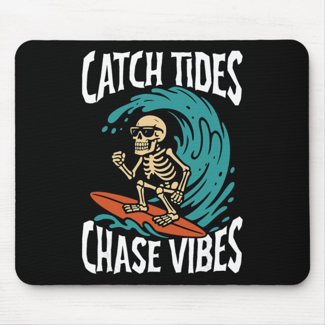Tapis De Souris Attraper les marées Courir les vibes Skeleton Surf (Devant)