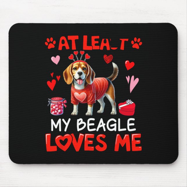Tapis De Souris Au moins mon Beagle m'aimant Saint-Valentin Propri (Devant)