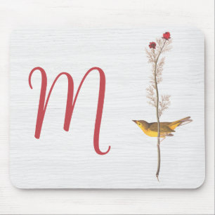 Tapis De Souris Audubon's Yellow Bird on Flower with Monogram