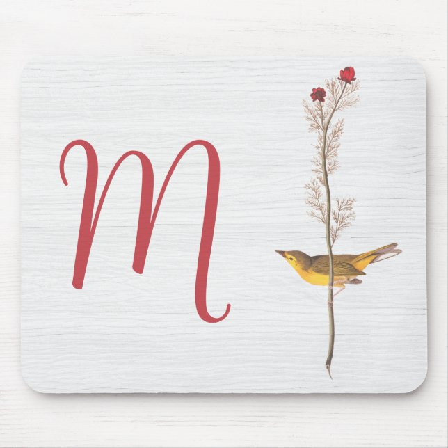 Tapis De Souris Audubon's Yellow Bird on Flower with Monogram (Devant)