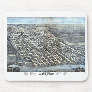 Tapis De Souris Austin, Texas Antique Aerial City Carte de 1873