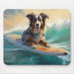 Tapis De Souris Australian Shepherd Beach Surfing Peinture