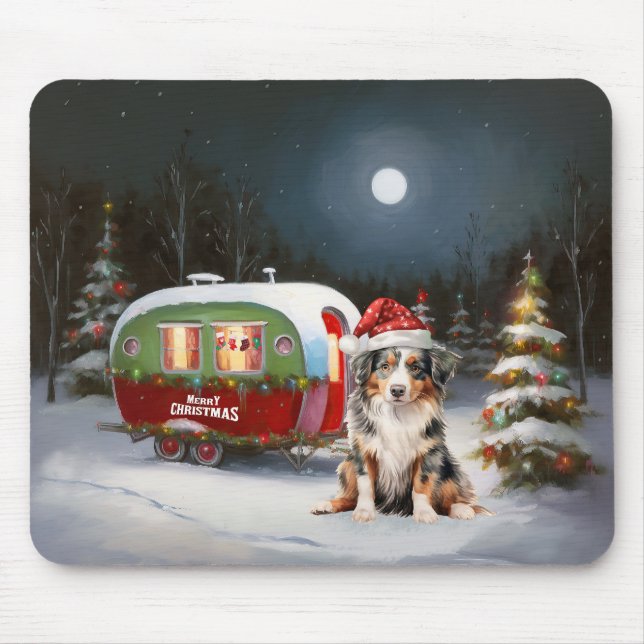 Tapis De Souris Australian Shepherd Caravan Christmas Adventure (Devant)