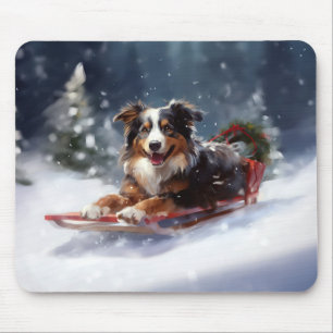 Tapis De Souris Australian Shepherd hiver neige de Noël