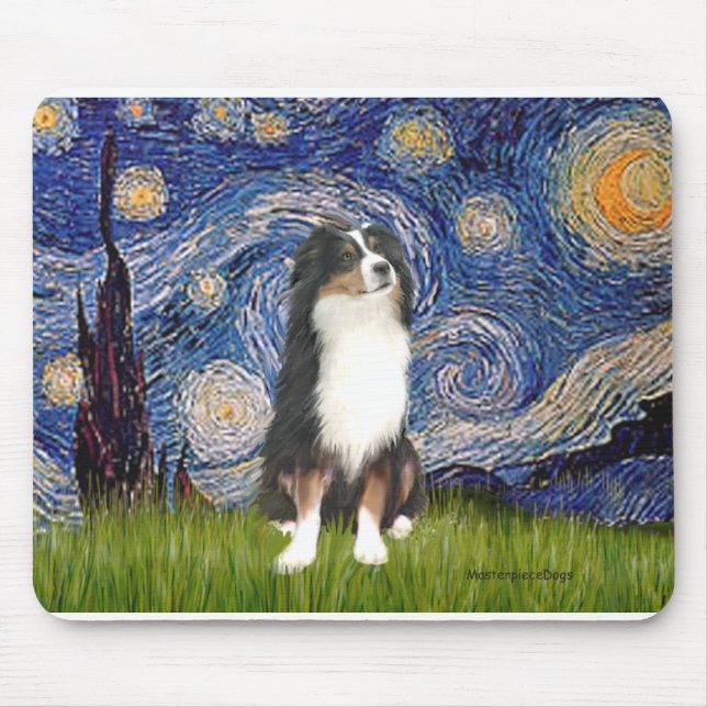 Tapis De Souris Australian Shepherd (Tri2) - Nuit étoilée (Devant)