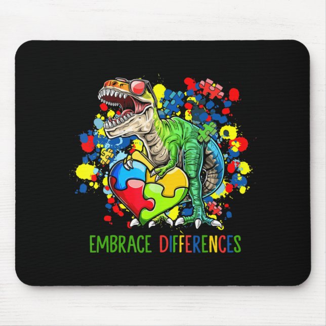 Tapis De Souris Autisme Accepter les différences Dinosaur T-Rex en (Devant)