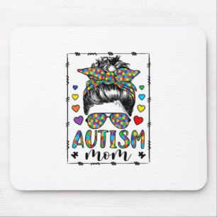 Tapis De Souris Autisme Maman Vie Messy Bun Bleached Fête des Mère