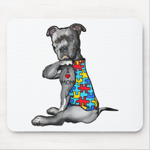 Tapis De Souris Autiste   Cool Pitbull I Love Mom Autism Puzzle