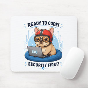 Tapis De Souris Autocollant de chien de cybersécurité codeur franç