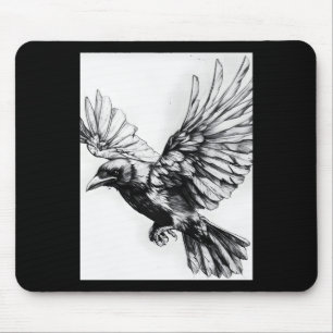 Tapis De Souris Autocollant de dessin au crayon de corbeau réalist