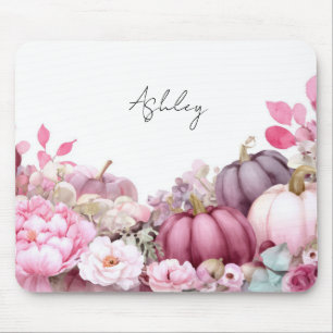 Tapis de souris Automne Fleurs et Citrouilles Rose