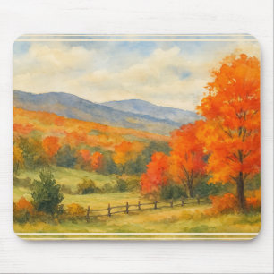 Tapis De Souris Automne Montagnes Catskill Aquarelle Paysage