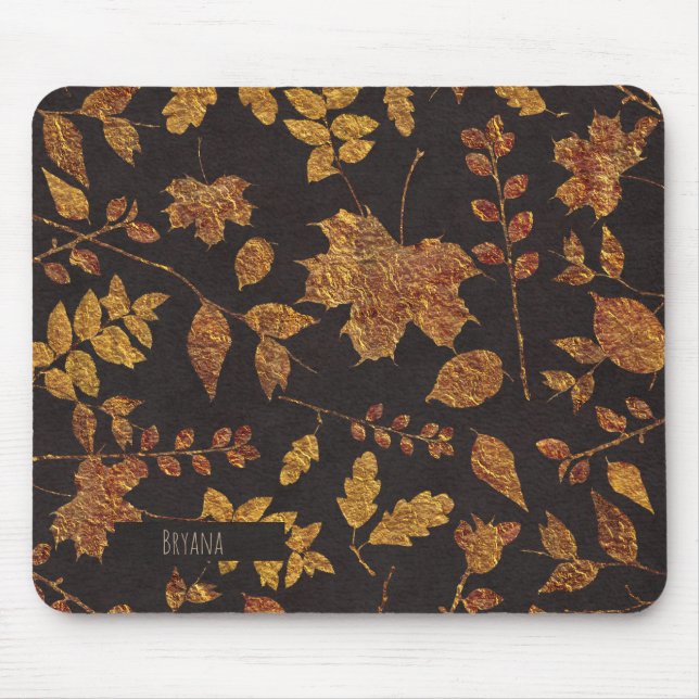 Tapis De Souris Automne Rustique Golden Feuilles Élégant automne (Devant)
