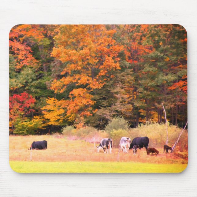 Tapis De Souris Automne Vaches de feuillage Pâturage Nature (Devant)