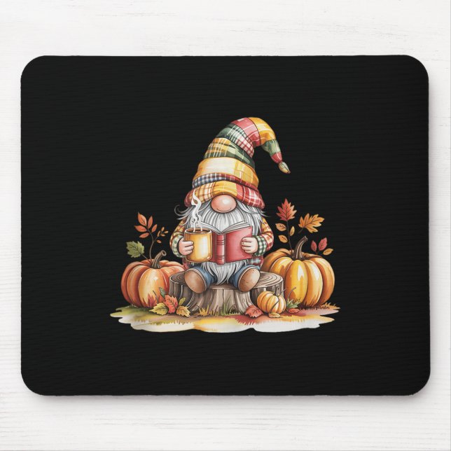 Tapis De Souris Autumn Gnome Reading Book With Pumpkins Fall Tank  (Devant)