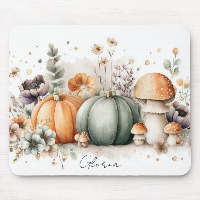 Tapis De Souris Autumn Pumpkins and Flowers Fall Pattern  (Devant)