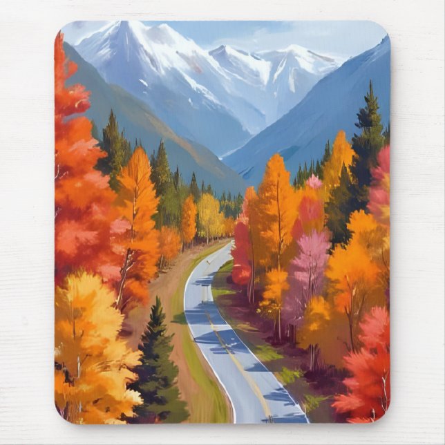 Tapis De Souris Autumn Road | Fall Foliage Watercolor Nature (Devant)