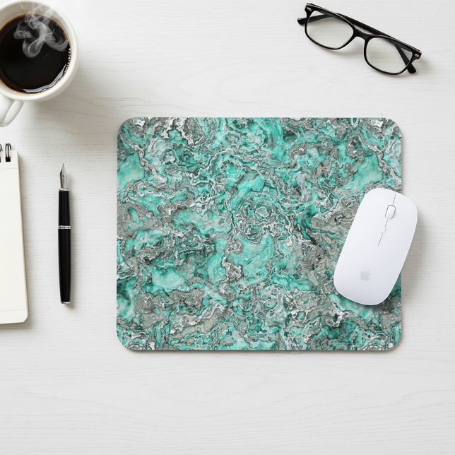 Tapis de souris avec art d'agate sarcelle argentée (Créateur téléchargé)