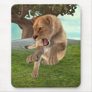 Tapis De Souris Aventure artistique de lionne féroce dans la jungl