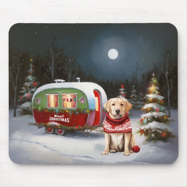 Tapis De Souris Aventure de Noël de la caravane de Labrador d'hive (Devant)
