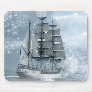 Tapis De Souris aventure hiver tempête de neige vintage bateau pir