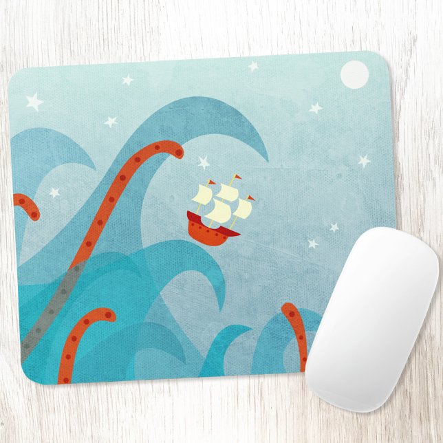 Tapis De Souris Aventure nautique (Sailing boat and sea monster fun art mousemat)