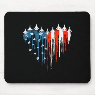 Tapis De Souris Avion Jet Coeur Rouge Blanc Bleu Américain Drapeau